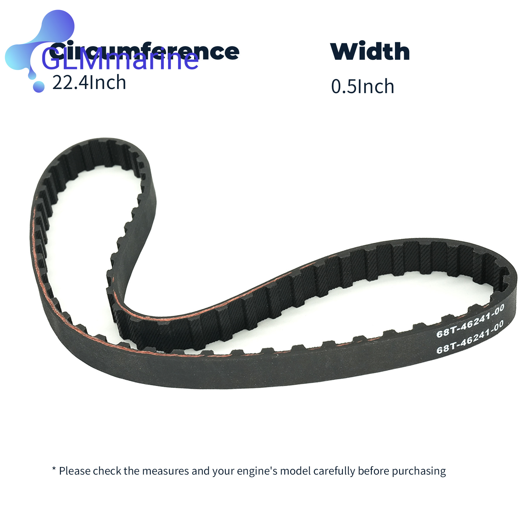Timing Belt - 68T-46241 Marine Timing Belt Compatible with